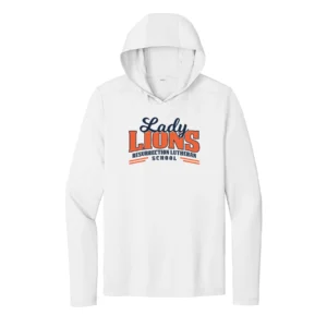 Resurrection Lutheran Lady Lions Logo Adult Long Sleeve Hooded Tee