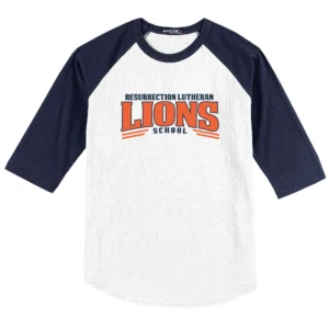 Resurrection Lutheran Arched Lions Logo Adult Baseball Tee