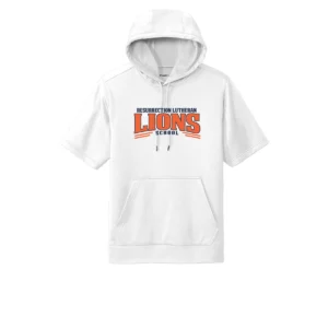 Resurrection Lutheran Arched Lions Logo Adult Short Sleeve Hoodie